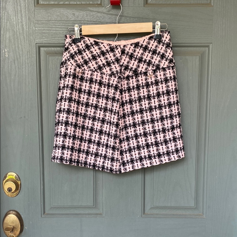 Pink and Black Plaid Skirt